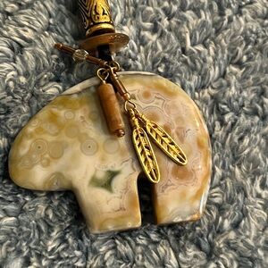 Agate Bear Pendant with Gold Accents